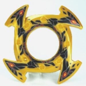 98341pb03 – Ring 4 x 4 with 2 x 2 Hole and 4 Arrow Ends with Black and Red Stone Shards Pattern (Ninjago Spinner Crown)