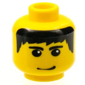 3626bpx130 – Minifigure, Head Male Black Hair, Eyebrows, and Smirk Pattern – Blocked Open Stud