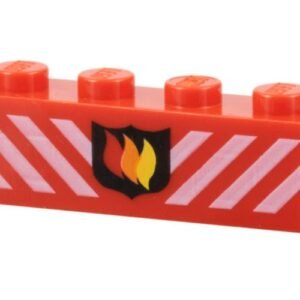 3010pb009 – Brick 1 x 4 with Fire Logo Badge and White Danger Stripes Pattern