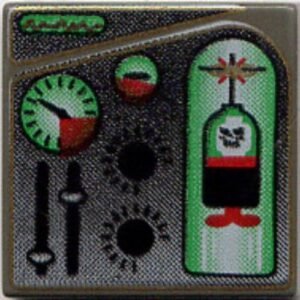 3068pb0039 – Tile 2 x 2 with Green and Red Ogel Orb and Gauges Pattern