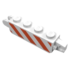 30387p02 – Hinge Brick 1 x 4 Locking with Red and White Danger Stripes Pattern on Both Sides