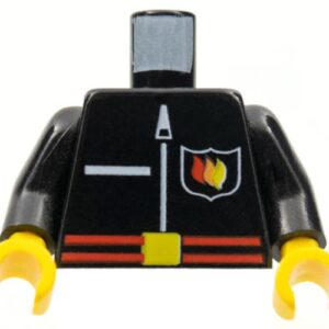 973px121c01 – Torso Fire Uniform Shirt with Flame Badge Logo, Pocket, and White Zipper, Red Belt with Yellow Buckle Pattern / Black Arms / Yellow Hands