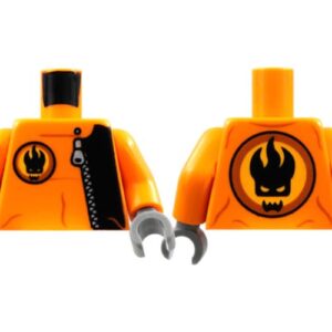 973pb0486c01 – Torso Agents Villain with Zipper & Villain Logo on Back Pattern / Orange Arms / Dark Bluish Gray Hands