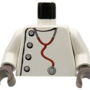 973px166c01 – Torso Studios Lab Coat, Silver Buttons, Stethoscope Pattern (Mad Scientist) / White Arms / Dark Gray Hands