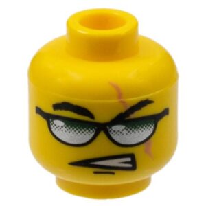 3626bpx319 – Minifigure, Head Glasses with Green and Silver Sunglasses and Scar Pattern – Blocked Open Stud