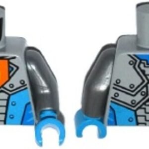 973pb2256c01 – Torso Nexo Knights Armor with Orange Emblem with Yellow Crowned Lion, Dark Azure Panels Pattern / Flat Silver Arms / Dark Azure Hands