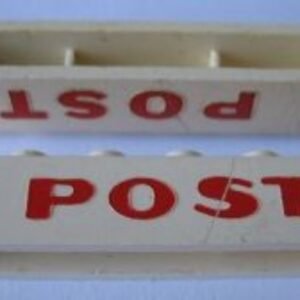 crssprt02pb76 – Brick 1 x 6 without Bottom Tubes with Cross Side Supports with Red ‘POST’ Pattern