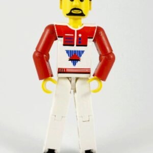 tech036 – Technic Figure White Legs, White Top with Red Vest, Red Arms, Black Hair