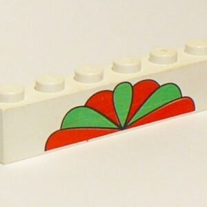 3009pb012 – Brick 1 x 6 with Red and Green Petals Pattern