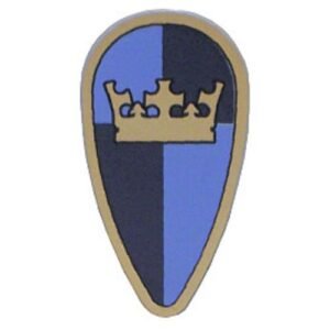 2586px14 – Minifigure, Shield Ovoid with Gold Crown on Dark Blue, Medium Blue Quarters Background Pattern