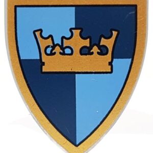3846pb024 – Minifigure, Shield Triangular  with Gold Crown on Dark Blue and Medium Blue Quarters Background Pattern