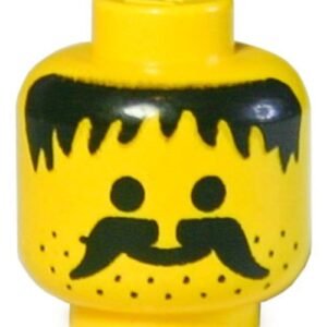 3626apb04 – Minifigure, Head Moustache, Stubble and Messy Hair Black Pattern – Solid Stud