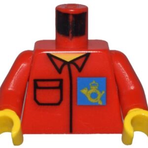 973pb0235c01 – Torso Post Office Worker, Shirt and Horn Logo on Blue Background Pattern / Red Arms / Yellow Hands