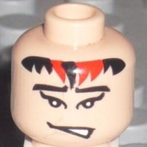 3626bpb0292 – Minifigure, Head Male Black and Red Bangs, Black Eyebrows, Mouth Open to Side Pattern – Blocked Open Stud