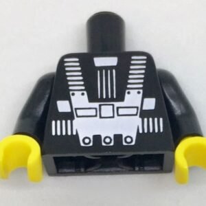 973pb2677c01 – Torso Space White Harness and Chest Panel with Rivets Pattern (Blacktron I), Inside with Ribs (reissue) / Black Arms / Yellow Hands