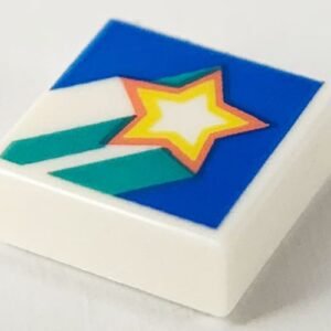 3070pb152 – Tile 1 x 1 with Star and Dark Turquoise Stripes on Blue Background Pattern