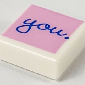 3070pb149 – Tile 1 x 1 with Blue 'you.' Script on Bright Pink Background Pattern