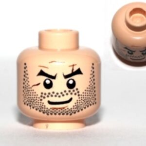3626cpb0077 – Minifigure, Head Beard Stubble, Arched Eyebrows, White Pupils and Scars Pattern – Hollow Stud