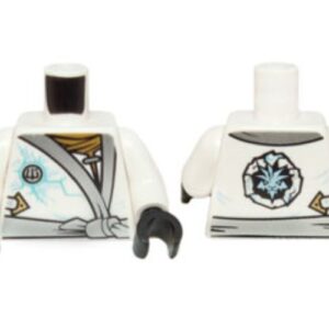 973pb1595c01 – Torso Ninjago Robe with Silver Sash and Ice Power Emblem Pattern / White Arms / Black Hands