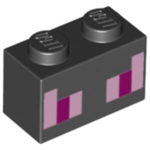 3004pb124 – Brick 1 x 2 with Bright Pink and Magenta Rectangles Pattern (Minecraft Ender Dragon Eyes)