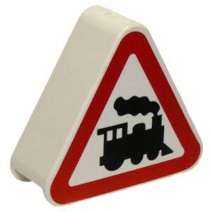 42025pb06 – Duplo, Brick 1 x 3 x 2 Triangle Road Sign with Steam Engine Pattern