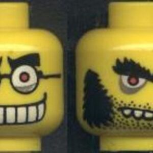 3626bpx111 – Minifigure, Head Dual Sided Mad Scientist Glasses, Teeth, Sideburns / No Sideburns Pattern – Blocked Open Stud