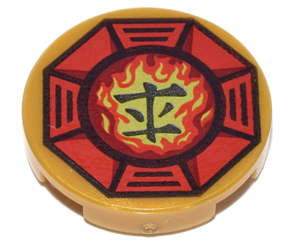 14769pb065 – Tile, Round 2 x 2 with Bottom Stud Holder with Airjitzu Fire Symbol in Red Octagon Pattern