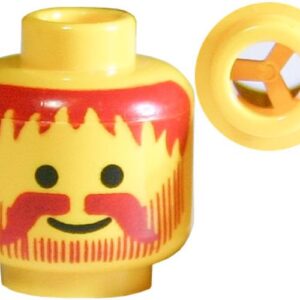 3626pb0025 – Minifigure, Head Standard Grin with Dark Red Messy Hair, Moustache, and Vertical Lines Beard Pattern