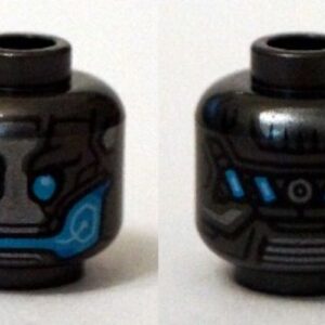 3626pb1303 – Minifigure, Head Alien with Blue Eyes and Mouth and Silver Plates Pattern
