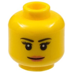 3626pb1211 – Minifigure, Head Female Black Thin Eyebrows, Eyelashes, Nougat Lips, Grin Pattern