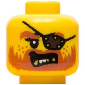 3626pb3104 – Minifigure, Head Beard Dark Orange, Gold Teeth, Eye Patch, Eyelashes Pattern – Hollow Stud (BAM)