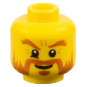 3626pb0652 – Minifigure, Head Dark Orange Bushy Eyebrows, Moustache, Mutton Chops, Sideburns, and Soul Patch, Furrowed Brow, Mischievous Grin Pattern