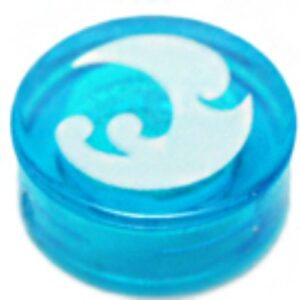 98138pb031 – Tile, Round 1 x 1 with Elves Water Power Symbol, White Wave Pattern