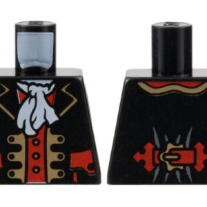 973pb0524 – Torso Pirate Captain Jacket Open with Gold Trim and Red Pockets over Red Shirt, White Ascot Pattern