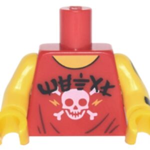 973pb2799c01 – Torso Sleeveless Top with White Skull, Black Ninjago Logogram ‘METAL’ Pattern / Yellow Arm Left with Dragon Tattoo Pattern / Yellow Arm Right / Yellow Hands