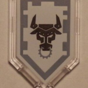 22385pb076 – Tile, Modified 2 x 3 Pentagonal with Nexo Power Shield Pattern – Metal Minotaur