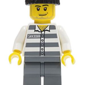 cty0200 – Police – Jail Prisoner 50380 Prison Stripes, Dark Bluish Gray Legs, Black Knit Cap, Smirk and Stubble Beard