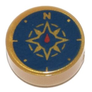 98138pb045 – Tile, Round 1 x 1 with Dark Blue Compass Rose and Red Needle Pattern