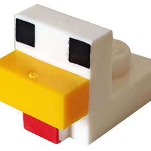 35750pb01 – Creature Head Pixelated with Molded Bright Light Orange Beak and Printed Black Eyes and Red Wattle Pattern (Minecraft Chicken)